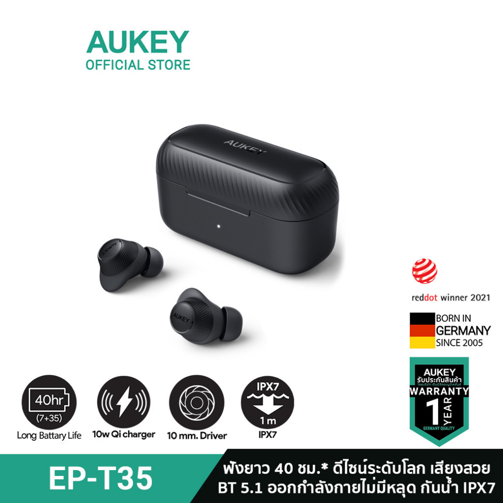 [New Version] AUKEY EP-T35 หูฟังบลูทูธ Portable Sport True Wireless Earbuds หูฟังสปอร์ต หูฟังไร้สาย