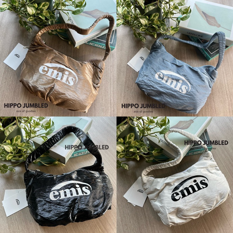พร้อมส่ง  กระเป๋า EMIS Glossy shirring hobo bag