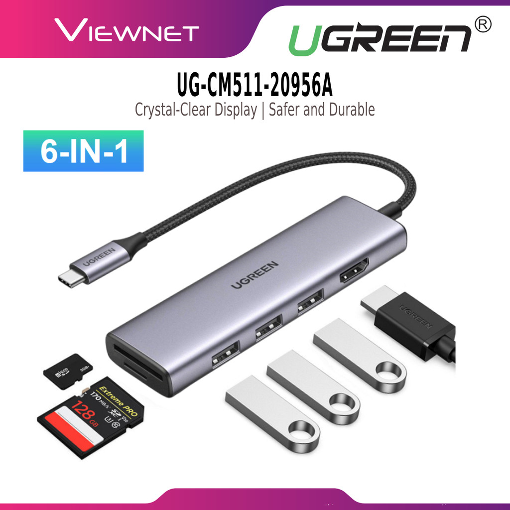 UGREEN CM511 TYPE-C USB-C 3.0 ชายเป็น HDMI HD + 3* USB3.0 + SD TF หญิง CONVERTER ADAPTER USB-C HUB 4