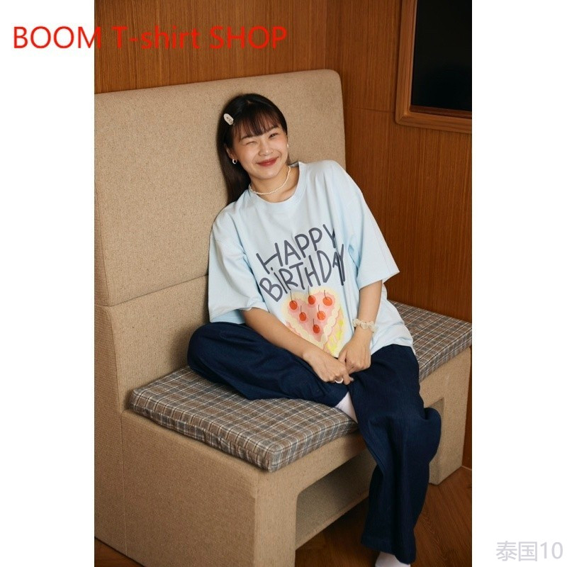 （จัดส่งตลอด24ชั่วโมง）Birth day oversize T-shirt เสื้อยืด cotton100 แฟชั่นสไตล์เกาหลี 6สี S-XXXL️