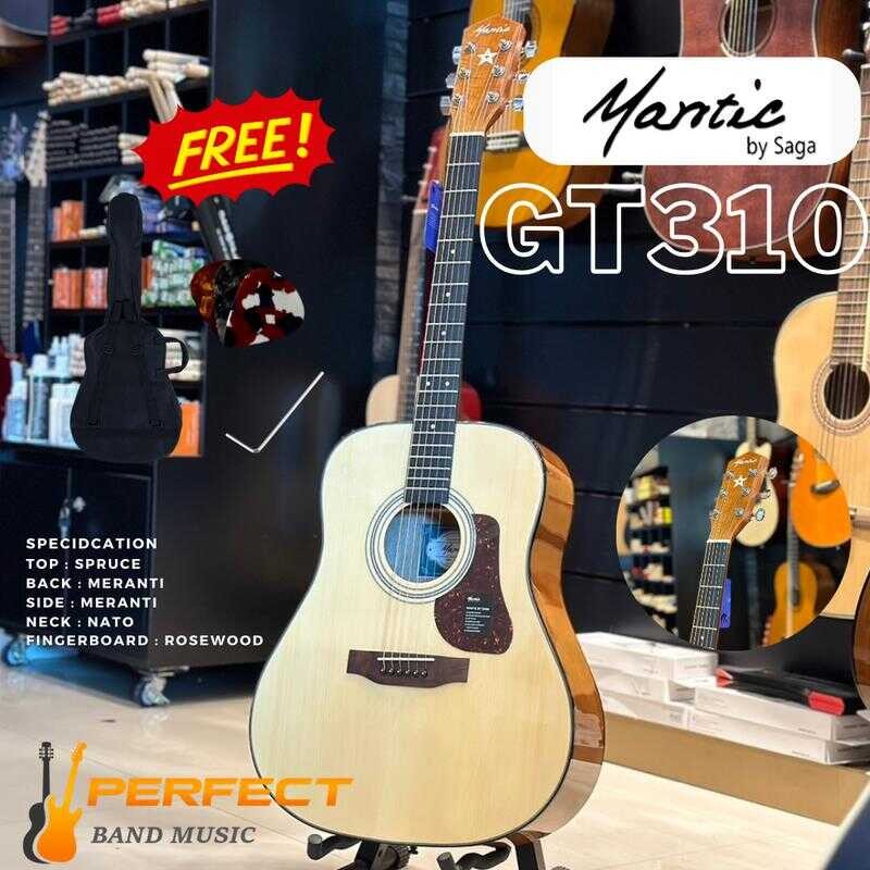 กีตาร์โปร่ง รุ่น ไปพร้อมกระเป๋า+ปิ๊ก+ประแจ กีต้าร์โปร่ง Mantic GT310 ของแท้100% พร้อม Set Up ตั้งสาย