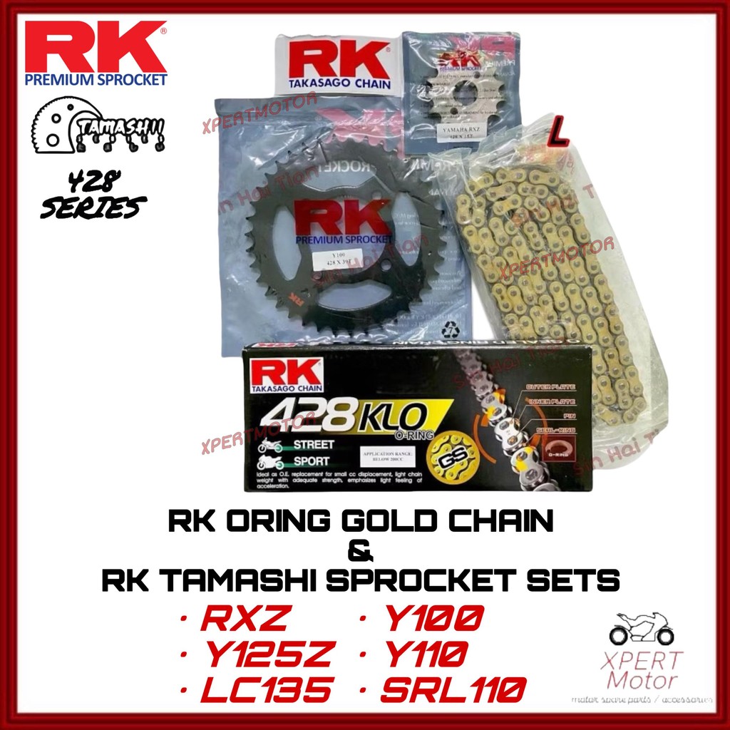 RK COMBO RK TAMASHII 428 RXZ LC135 Y125Z Y100 Y110 SRL110 เหล็กคาร์บอนเฟืองสีดํา Siap rantai 122 หรื