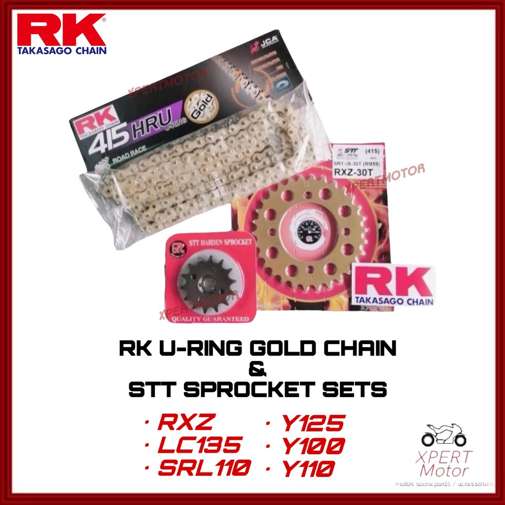 RXZ SRL110 LC135 Y125Z 415 HRU URING ชุดหมุนหู URING CHAIN RK GOLD HARDEN STEEL