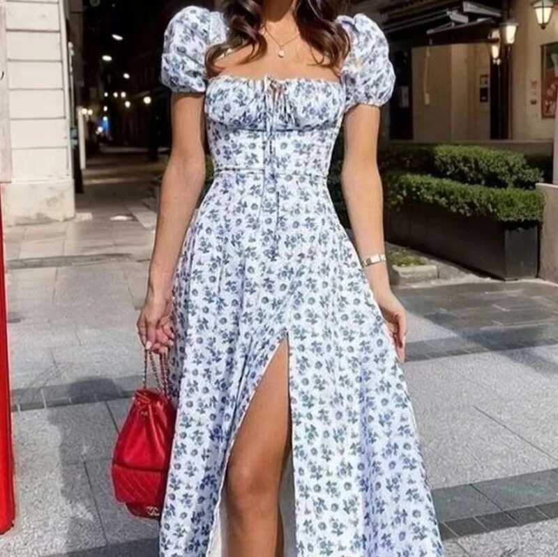 ▥ ชุดเดรสลายดอกไม้สำหรับผู้หญิงใหม่ชุดเดรส Dasi สี่เ