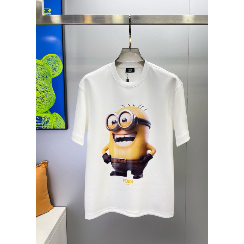 FENDI5001 เสื้อยืดแขนสั้นลายการ์ตูนสีขาว