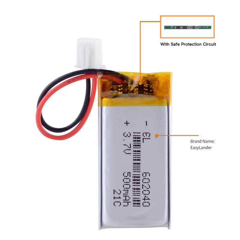 Δ Jst2.54 2P 3.7V 600Mah 602040 แบตเตอรี่ลิเธียมไอออนโพลิเมอร์แ