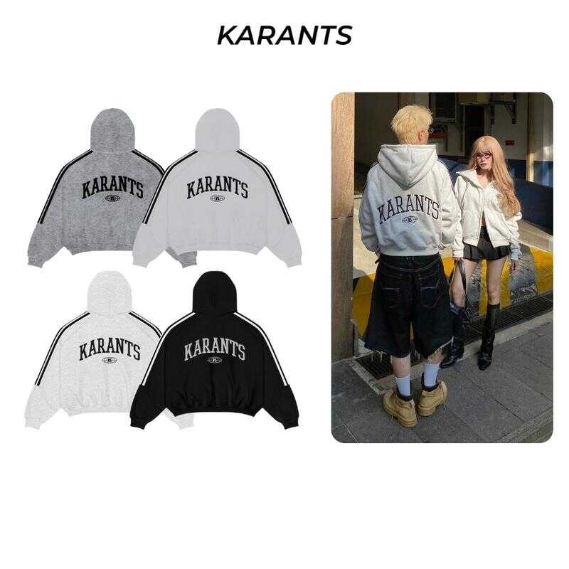 [สินค้ามาใหม่] Karants แบรนด์นานาชาติ เสื้อฮู้ดดี้ซิปปัก ตกแต่งลายทาง ซิป 2 ทาง Streetwear - AK11