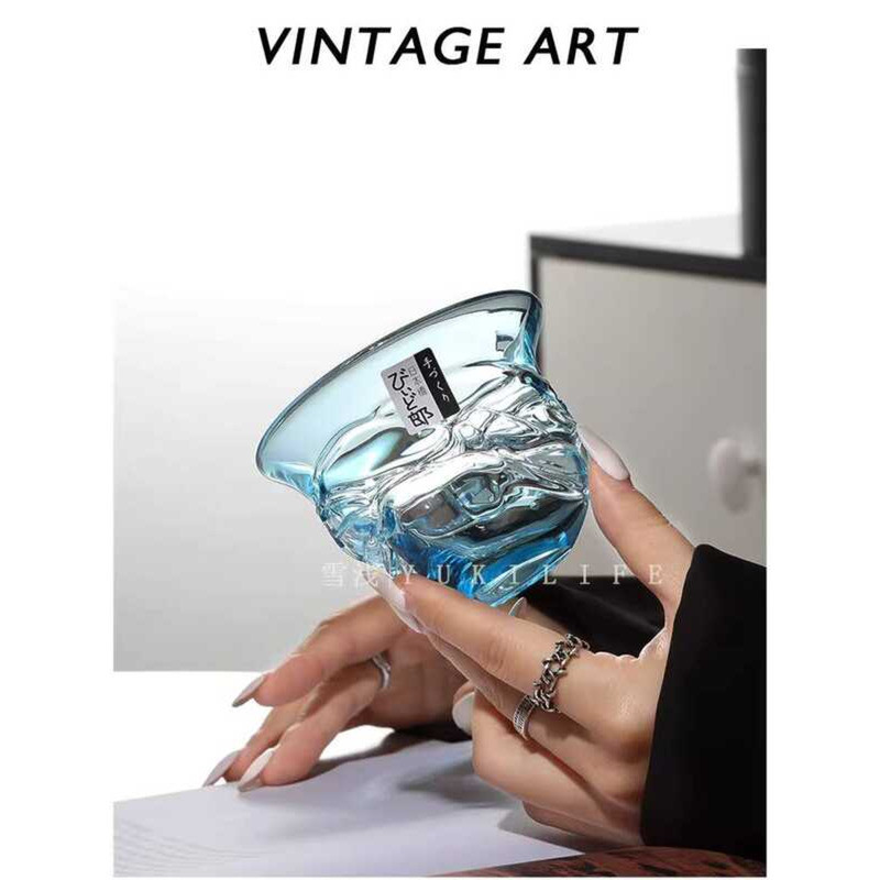 {Qin Shimingyue As Tonight Moon} แก้วสีฟ้าวินเทจยุคกลาง แก้วไวน์ Handmade National อินเทรนด์