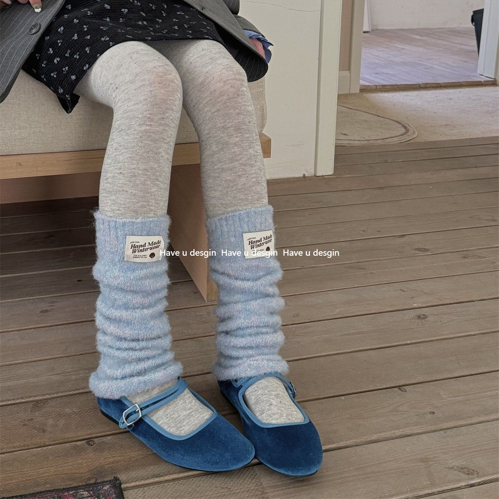 Have u desgin ฤดูหนาวหนา Millennium Marshmallow ถุงเท้า y2k เอเชียวัฒนธรรมขาสีทึบกองอบอุ่น jk ถุงเท้าขา