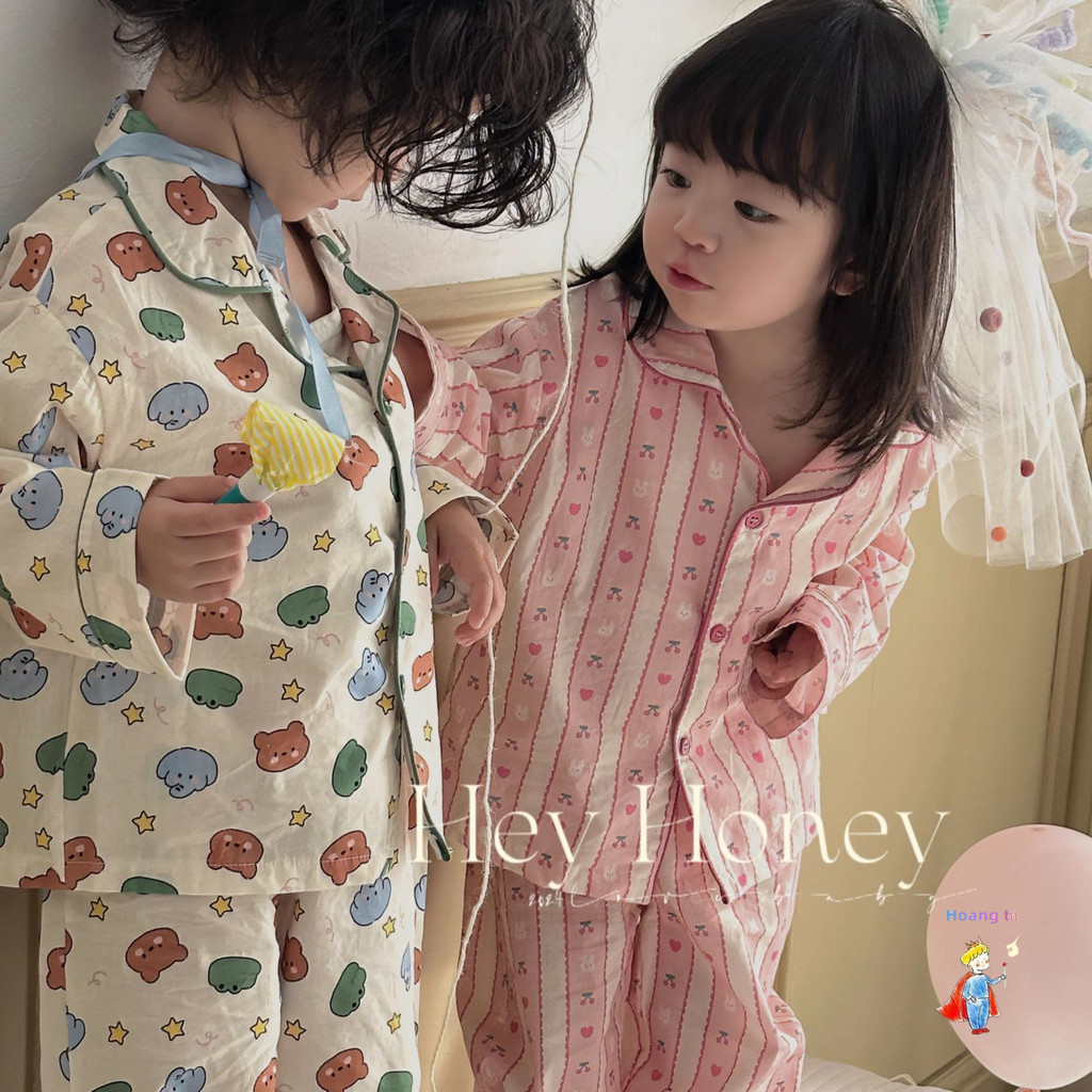 [ขายร้อน] ชุดนอนเด็กสไตล์ใหม่ชายหญิงน่ารักแขนยาว ชุดลําลอง ชุดสูทสองชิ้น