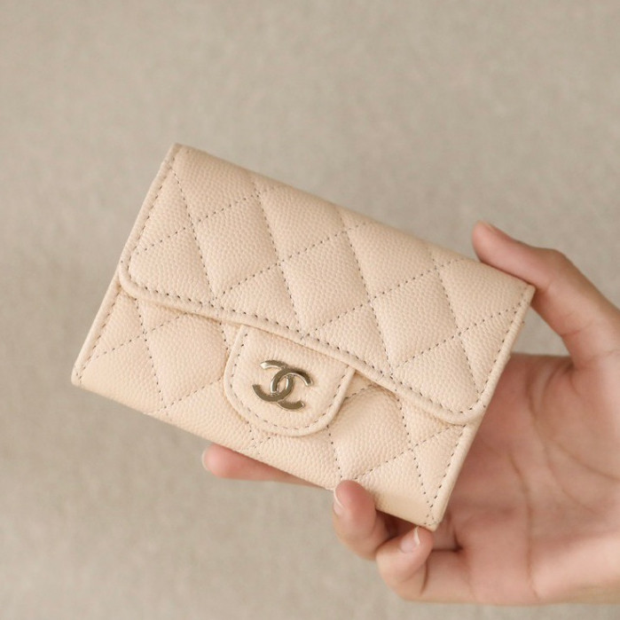 ชาแนล Chanel CF Short Wallet Caviar/Sheepskin Women's Card Holder Coin Wallet AP0214