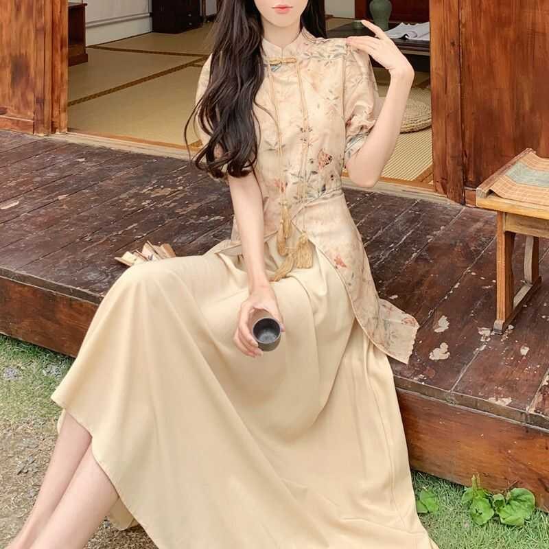 ▣ สไตล์จีนปรับปรุงชุด Cheongsam ฤดูร้อนบวกขนาดฝรั่งเศ