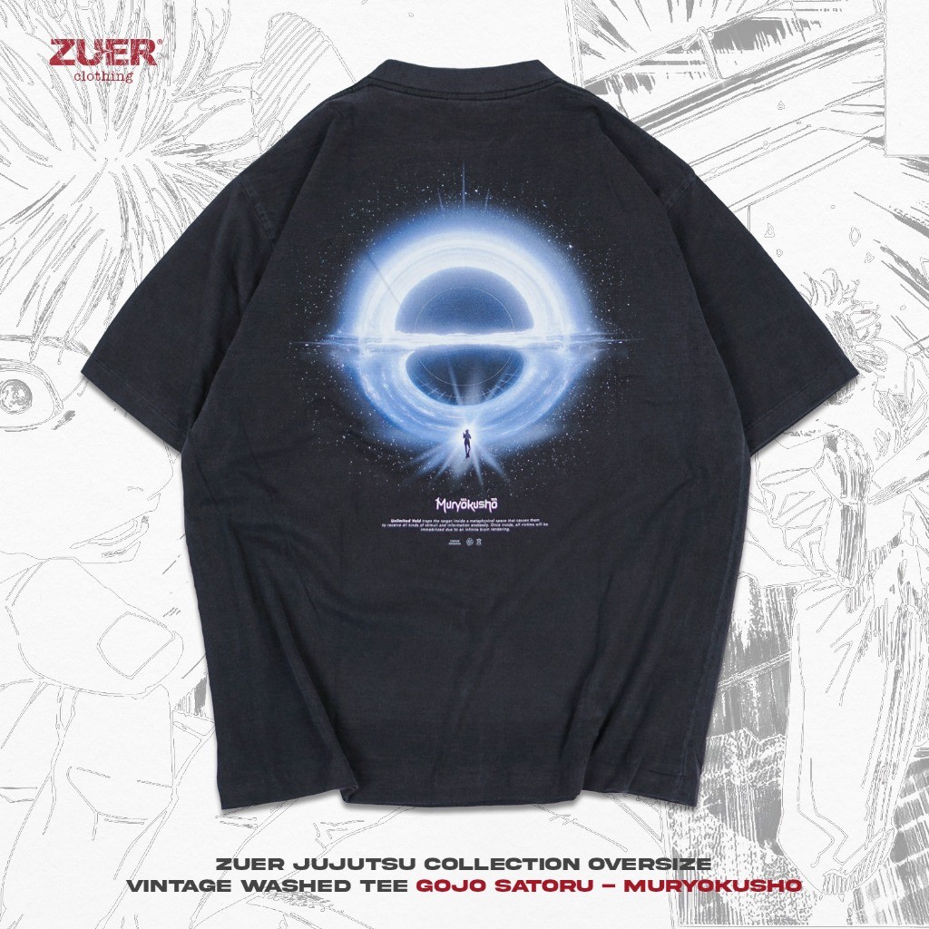 ♞,♘[ZUER][Jujutsu Kaisen] Gojo: Muryokusho เสื้อยืด Unisex ทรง Oversize ผ้าฟอกวินเทจ Cotton 100% FV
