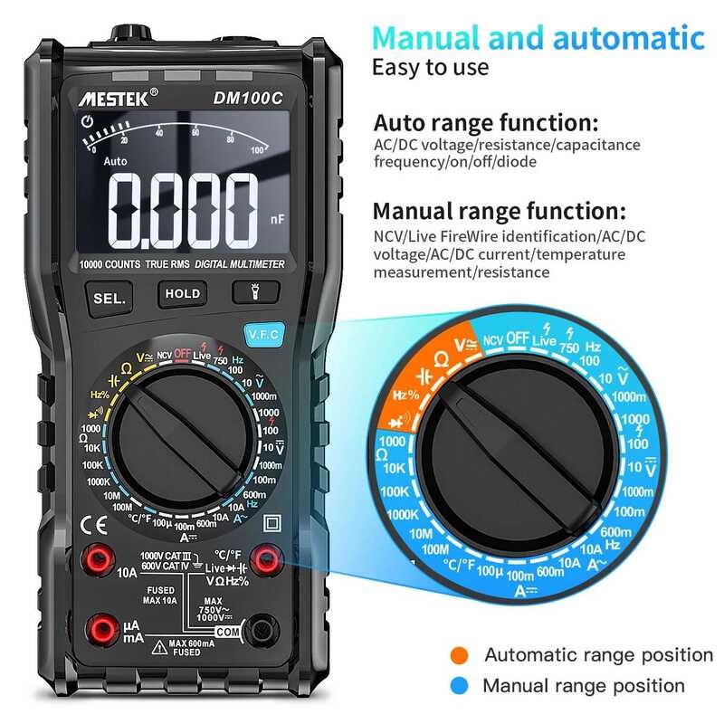 ▥ Mestek Dm100c DC Current Multimeter NCV Auto Professional 10000 นับความแม่นยําสูงวัดความจุควา