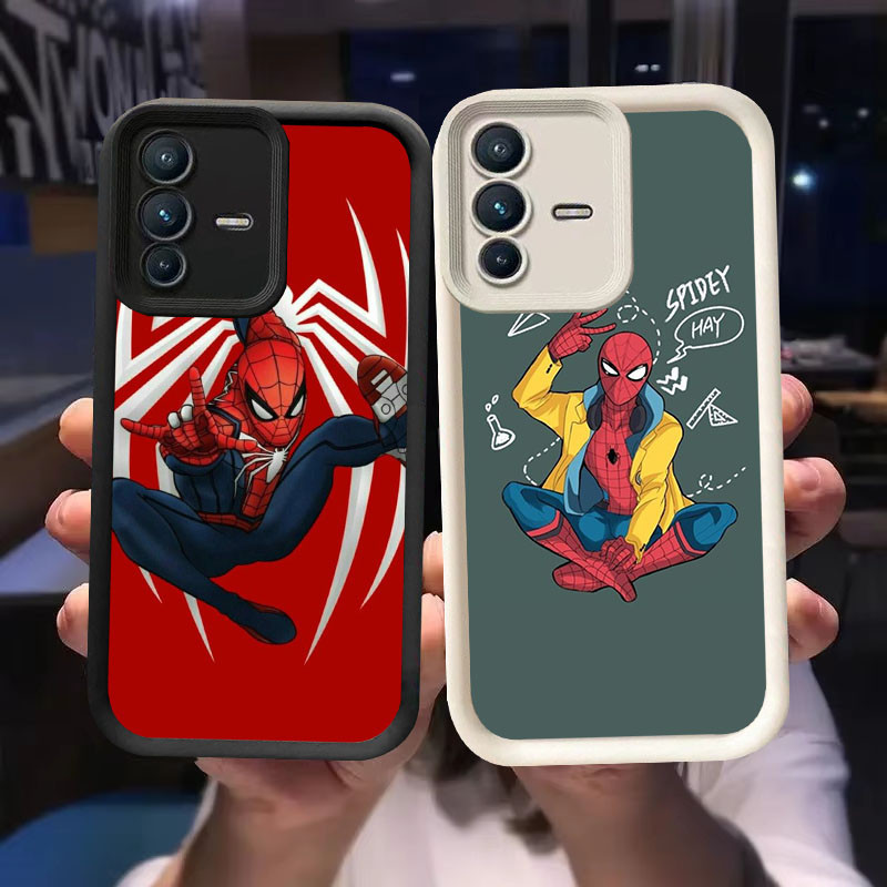 O-24 Spiderman Casing สําหรับ VIVO V23E Y75 V23 Y200 5G สีดําและสีขาว