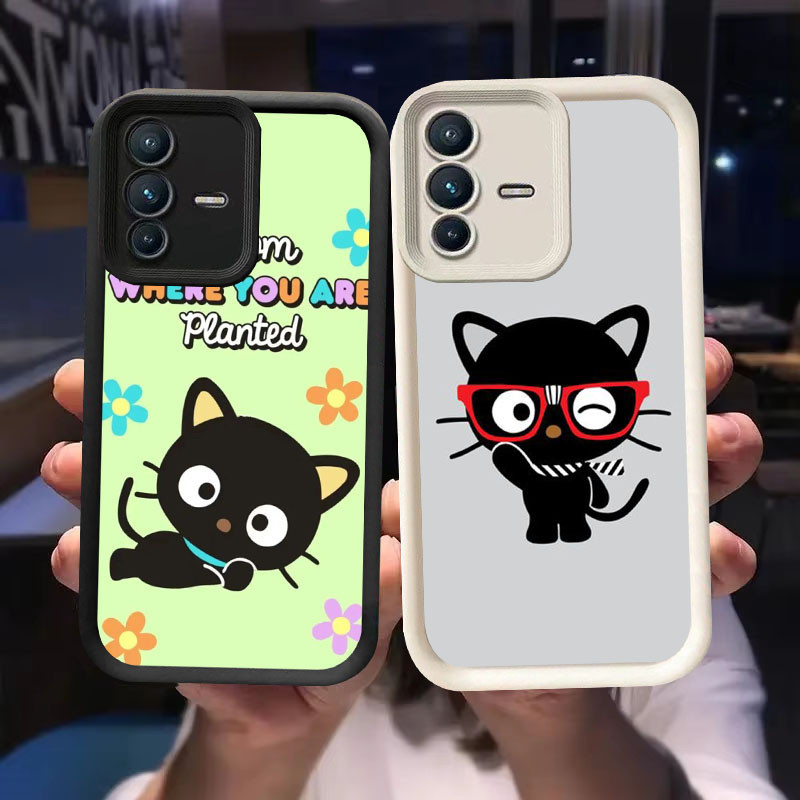 O-32 Chococat Casing สําหรับ VIVO V23E Y75 V23 Y200 5G สีดําและสีขาว