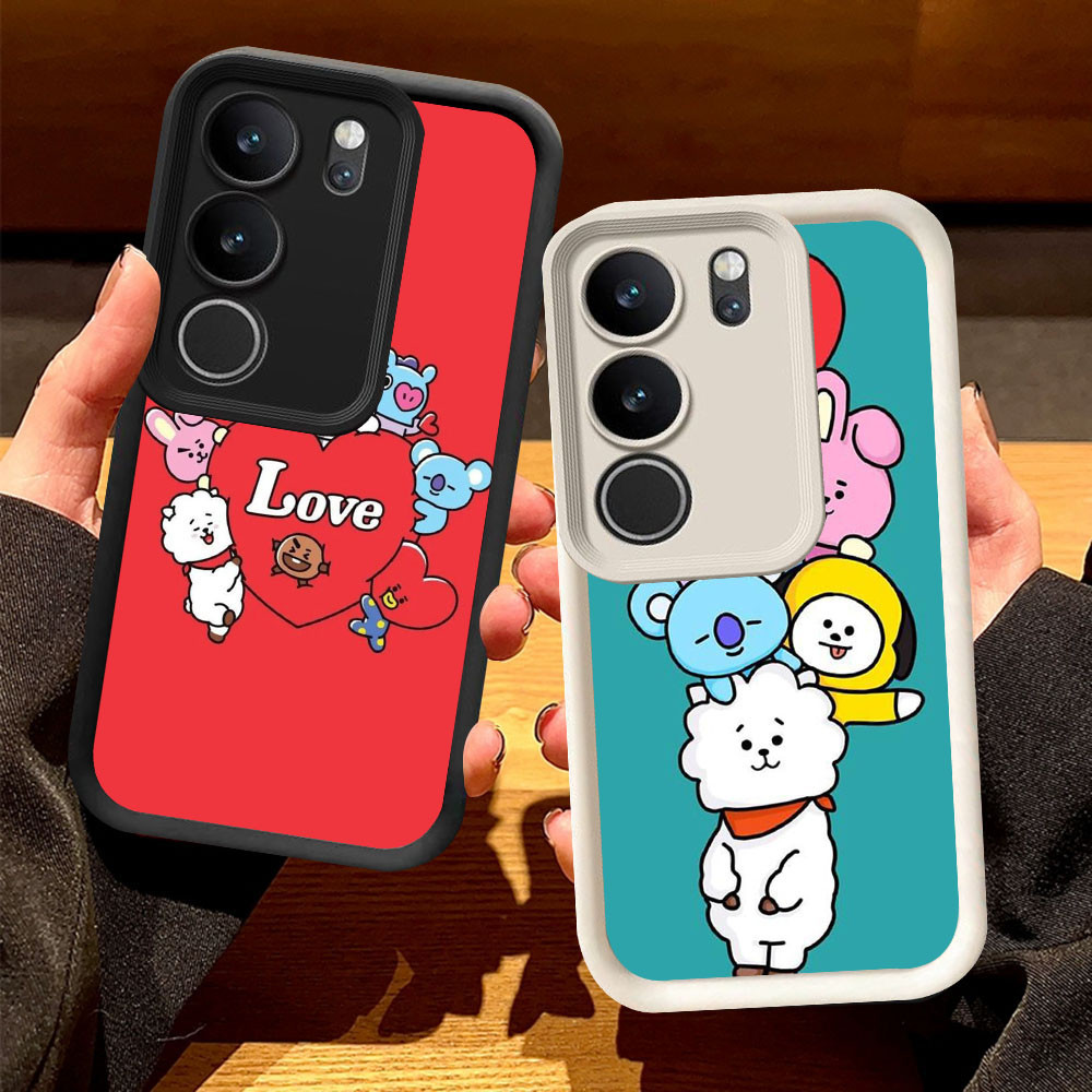 O-42 BT21 เคสสําหรับ VIVO V29E Y81 Y100 Y81s V29 Pro สีดําและสีขาว