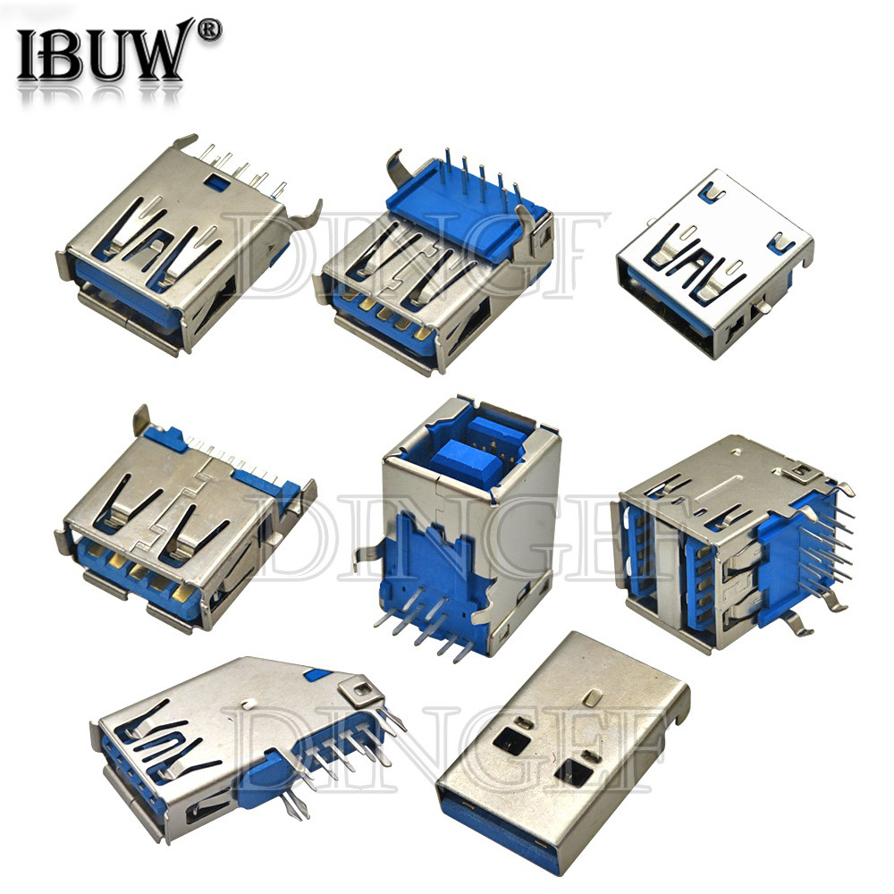 5pcs USB 3.0 USB-3.0-AF AM ประเภทพอร์ตชายหญิง Solder Jacks Connector PCB ซ็อกเก็ตสําหรับพอร์ตอินเทอร์เฟซ USB 90/180 องศา