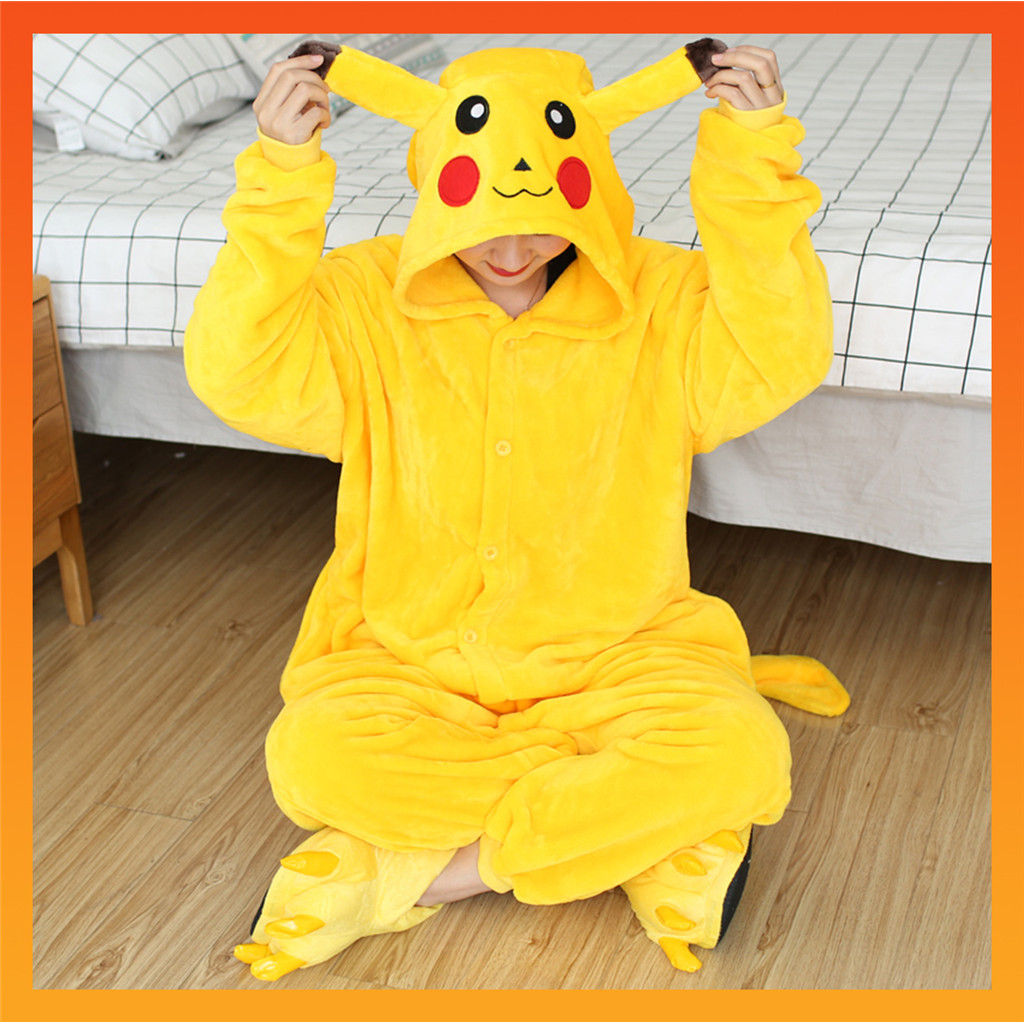 Unisex Kigurumi Unicorn Pikachu Stitch ไดโนเสาร์เสือการ์ตูน Flannel ชุดนอนผู้หญิงผู้ชายชุดนอน Onesies Jumpsuits เครื่องแต่งกาย