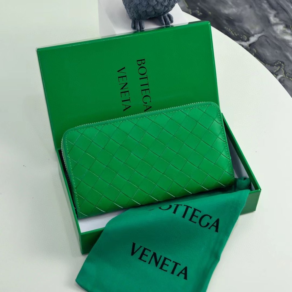 Bottega VENETA 24 กระเป๋าสตางค์ใบยาวทอใหม่กระเป๋าสตางค์ความจุขนาดใหญ่สไตล์เกาหลี