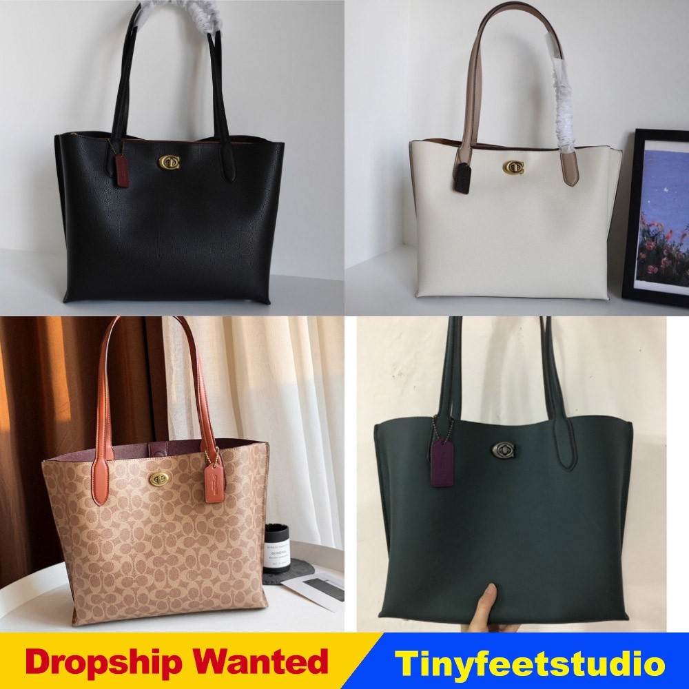 ในสต็อก C0693 C0691 C0690 C0689 Willow Tote in Signature Canvas Women Shoulder Shopping Bag