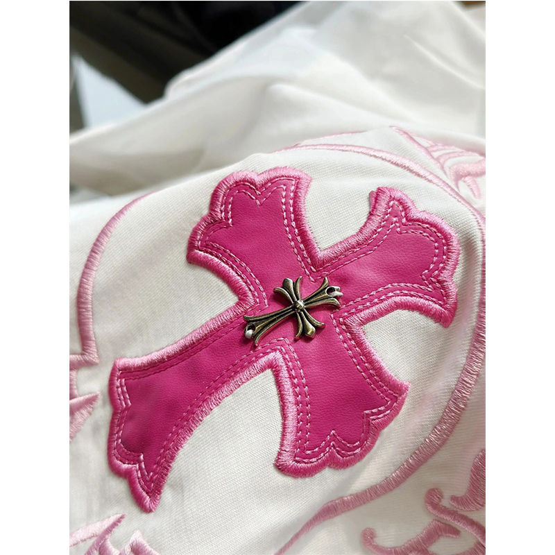 Chrome Hearts White สันสกฤตปัก Cross Fat Mm เสื้อยืดแขนสั้นผู้หญิงฤดูร้อนใหม่เสื้อคู่อเมริกัน