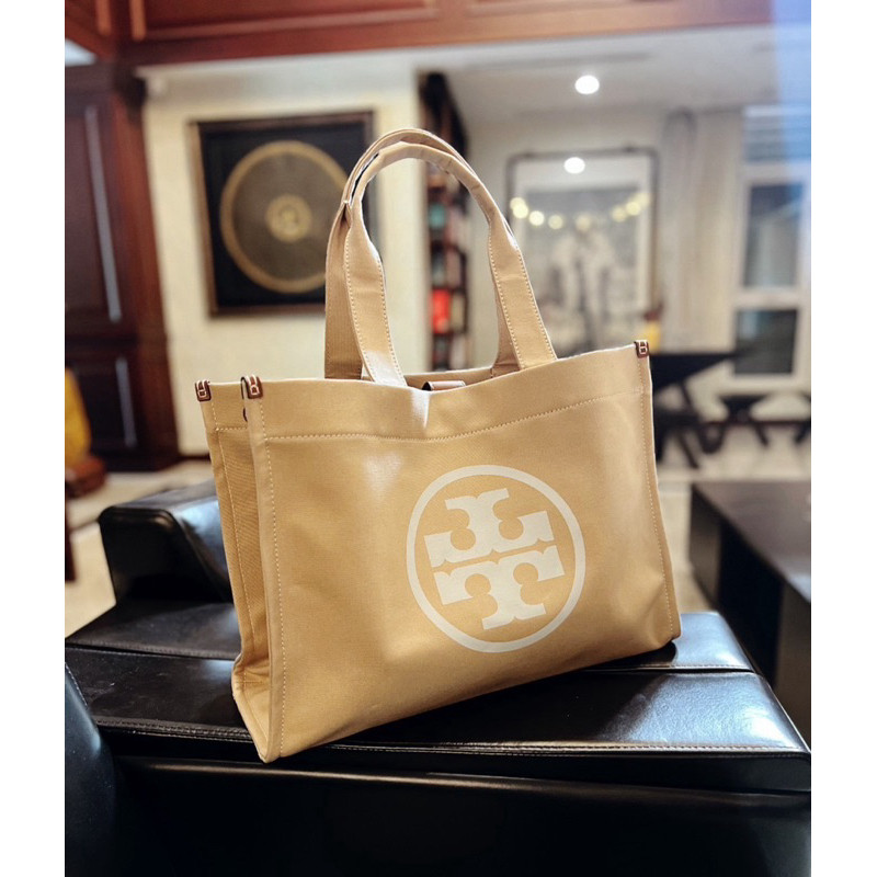 ♞,♘Tory Burch Ella Canvas Tote กระเป๋าผ้า Canvas due