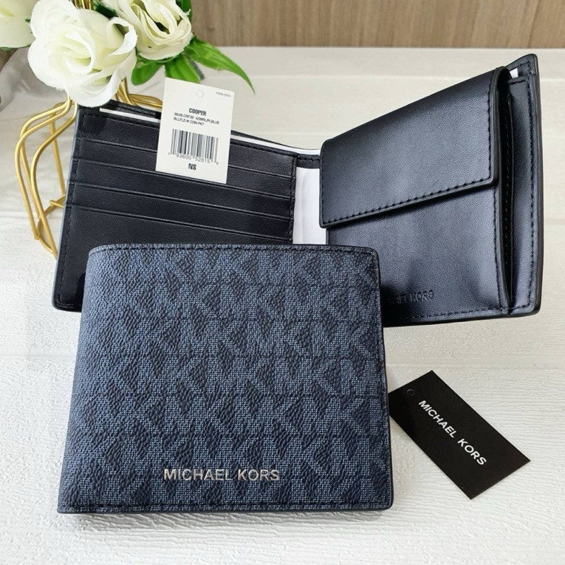 Michael Kors Men's Cooper Billfold with Pocket Wallet กระเป๋าสตางค์ชาย ลาย MK สีกรมท่า แบบมีช่องใส่
