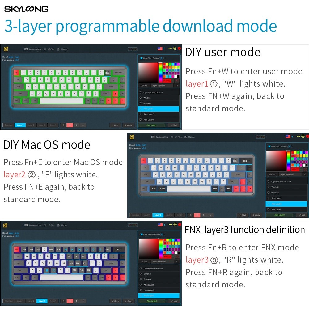 Epomaker SK68S คีย์บอร์ด gaming mechanical keyboard RGB Bluetooth 2 โหมด 68 Keys Gateron Optical Sw