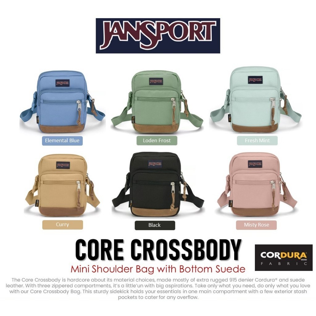 ♞JanSport รุ่น Core Crossbody - กระเป๋าสะพายข้าง ผ้า Cordura ก้นหนังแท้ JS0A7ZNV สะพายไหล่ หญิง ชาย