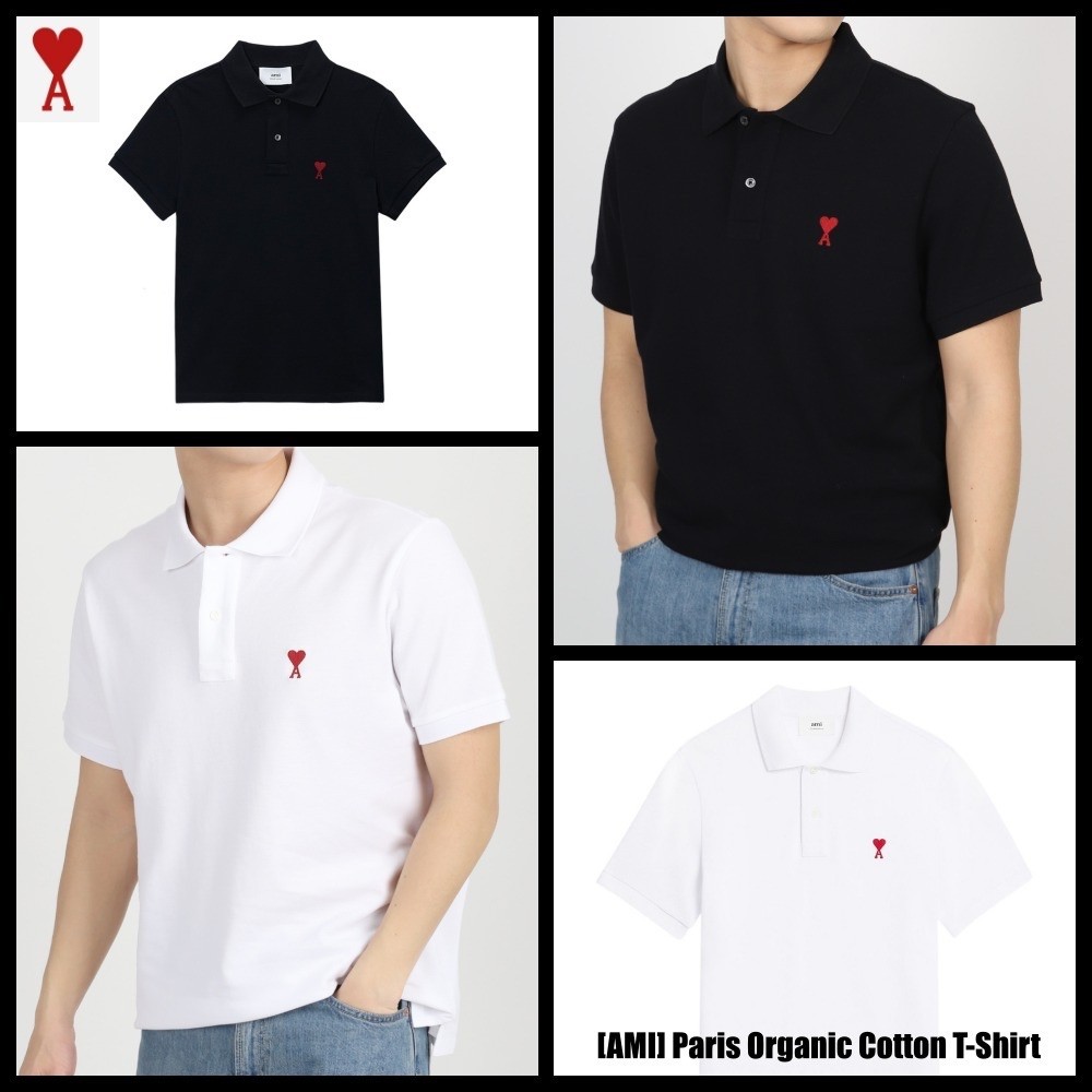 ♞,♘AMI PARIS DE COEUR POLO SHIRT BLACK / WHITE AMI  - preorderoppa erui