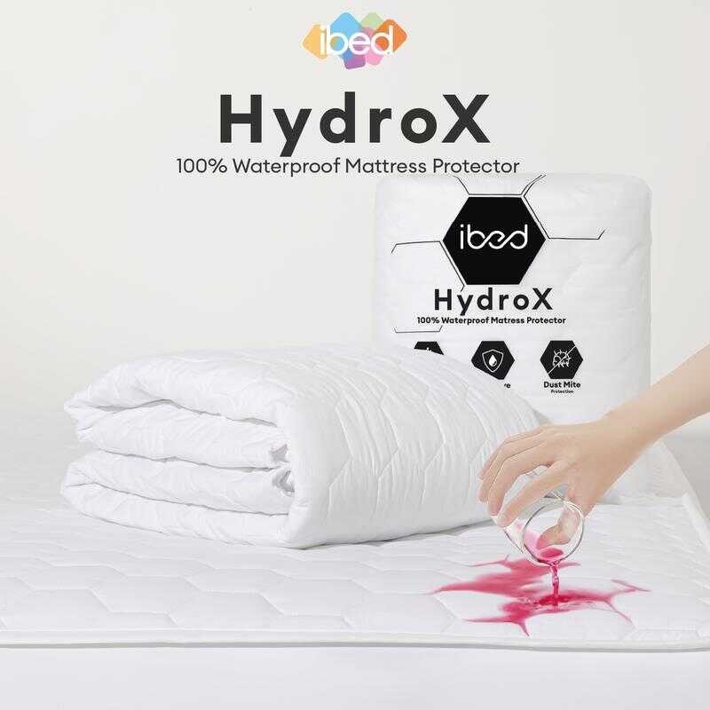 [กันน้ำ100%] ibed HydroX ผ้ารองกันเปื้อนที่นอน กันน้ำกันไรฝุ่น 100% (ยางรัดมุม, คลุมรอบ) 3.5/5/6 ฟุต