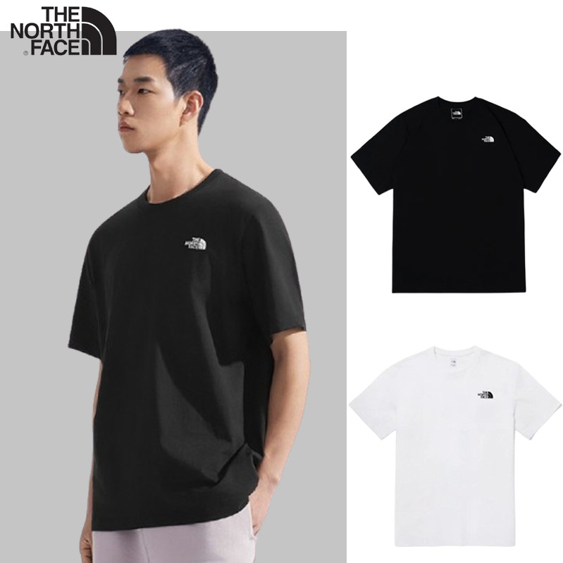 ♞,♘,♙(THE NORTH FACE)เสื้อคู่รักแขนสั้น/ ดีไซน์เรียบหรูมีป้ายเล็ก/ เสื้อยืดคอกลม แขนสั้น ผ้าฝ้ายแท้