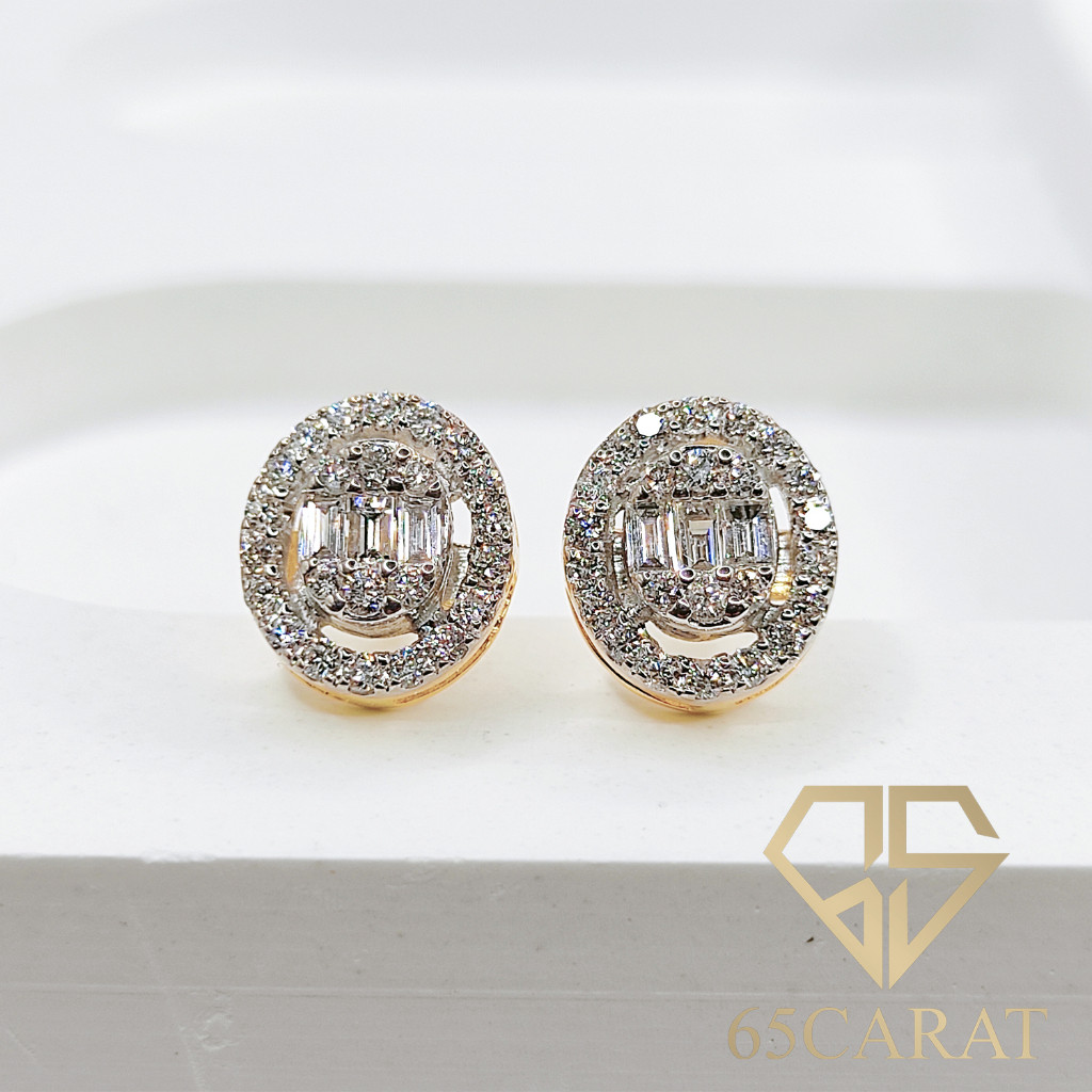 65Carat - ต่างหูเพชรแท้ เบลเยี่มคัทน้ำ100 เพชรรวม 46 ตัง ดีไซน์ Oval