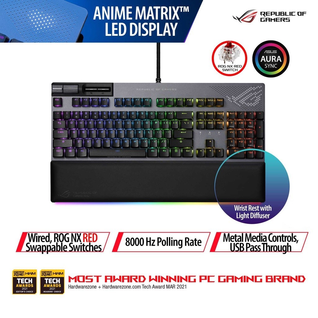 คีย์บอร์ดแบบกลไกสําหรับเล่นเกม Asus ROG Strix Flare II Animate พร้อมจอแสดงผล LED ของ AniMe Matrix (