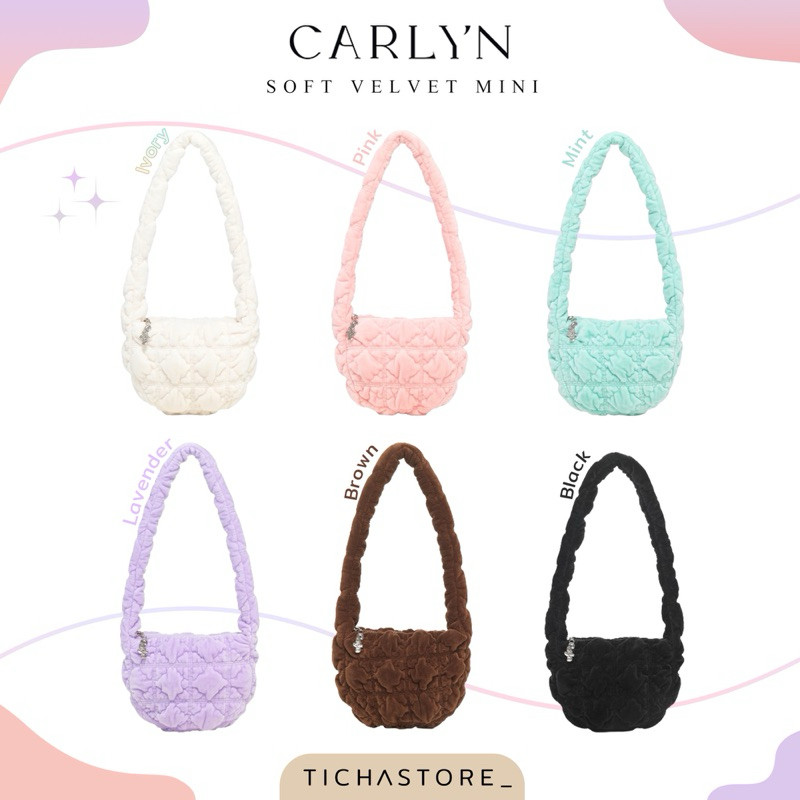 ♞(พร้อมส่ง) Carlyn Soft Velvet Mini Bag สี Ivory/Pink/Mint/Brown/Black ของแท้100% urif