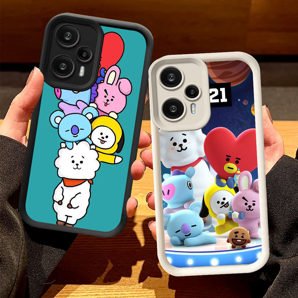 O-42 BT21 เคสสําหรับ Xiaomi Redmi 13 POCO F6 F5 X5 Turbo 3 5G สีดําและสีขาว