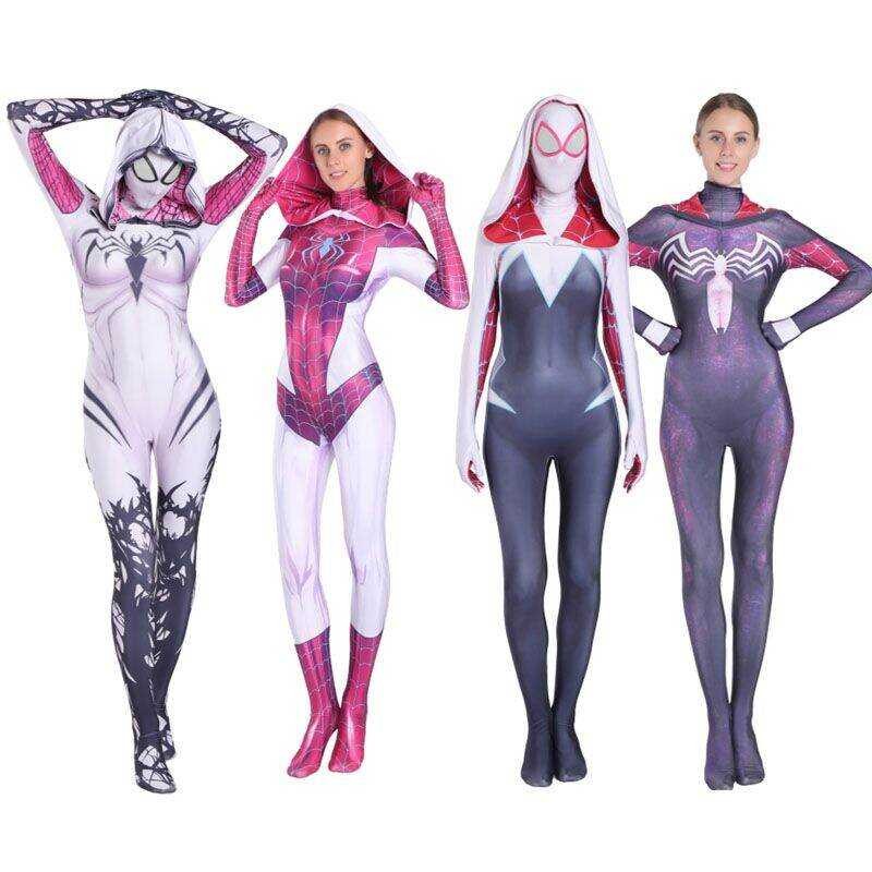 Gwen Spider Stacy Costume Venom Cosplay Girl Women Jumpsuit Halloween