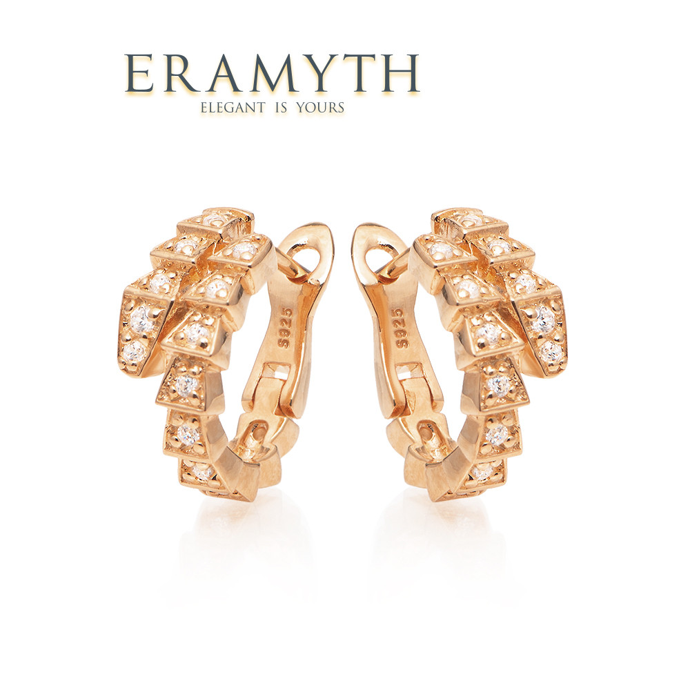 Eramyth Jewelry ต่างหูงู เงินแท้ 92.5 ชุบสีโรสโกล ฝังด้วยเพชรสวิสCZ EM-0069-P01-14 สินค้ามาตรฐานส่ง