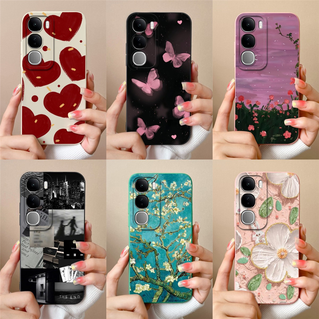 ออกแบบใหม่สําหรับvivo V40 Lite 4G 5Gดอกไม้สวยซิลิโคนเหลวซิลิโคนป้องกันSoft TPUฝาครอบโทรศัพท์สําหรับV