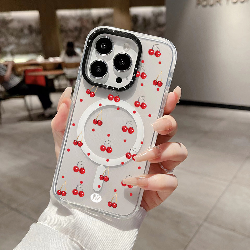 Screenful Mini Cherry ไร้สายชาร์จแม่เหล็กสําหรับ IPhone 11 14 15 16 Pro Max 12 13 Pro Max ฝาครอบ 14 15 16 PLUS ซิลิโคนนุ่มกันชนกันกระแทก