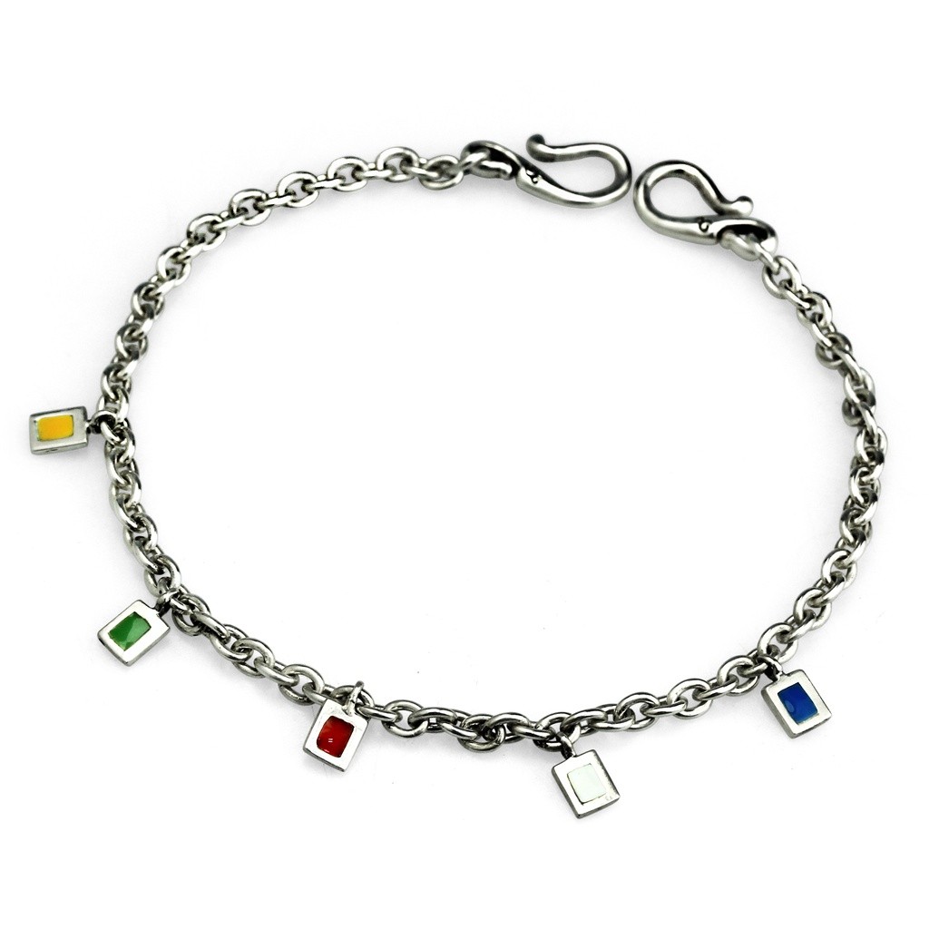 สร้อยข้อมือ OHM Prayer Flag Bracelet - Silver 925 Charm เครื่องประดับ บีด เงิน เแก้ว จี้ สร้อย กำไล