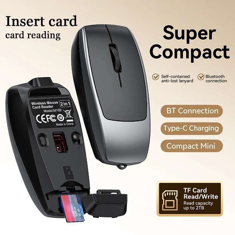 ไร้สายบลูทูธมินิเมาส์ Type-C ชาร์จเม้าส์สนับสนุน TF Card อ่านและเขียนใช้ Ergonomic Optical สําหรับ PC Laptap คอมพิวเตอร์ Office Travel - รูปที่ 6