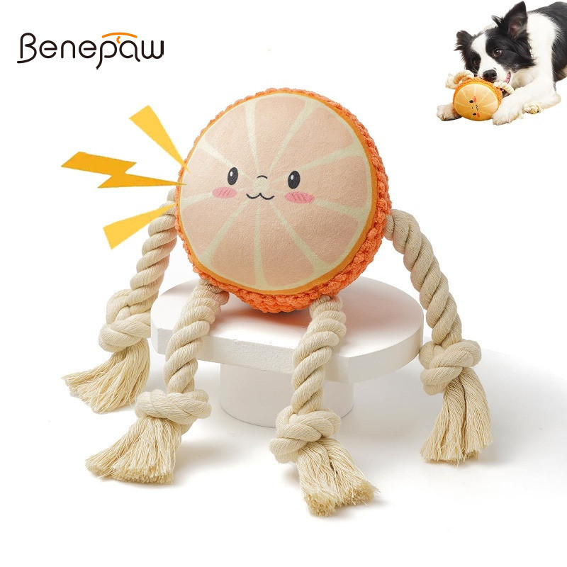 Benepaw 2-in-1 Squeaky สุนัขของเล่นตุ๊กตาเชือก Chew ทนทาน Interactive สําหรับขนาดเล็กขนาดกลางขนาดใหญ่สุนัขทําความสะอาดฟัน Soft Chewing Tug of War Play สีส้มรูปร่างในร่มกลางแจ้งสนุก