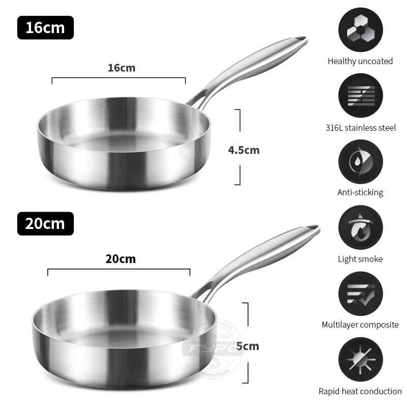 LY Fypo 316 สแตนเลสทอดกระทะ 1-2 คนกระทะขนาดเล็ก 16/20 ซม. หม้อ