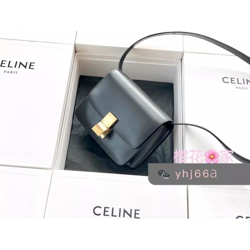 [คุณภาพสูงสุด] สินค้าที่ไม่ใช่ตลาด Celine CLASSIC BOX ขนาดเล็ก16ซม. กระเป๋าสะพายไหล่กระเป๋าสะพายรุ่