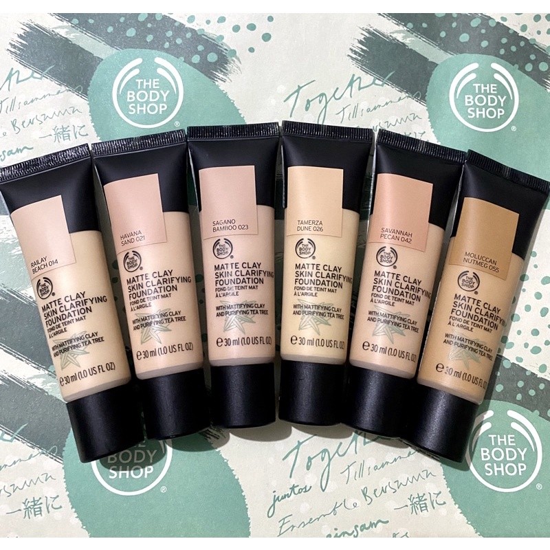 ในสต็อก The BODY SHOP MATTE CLAY SKIN CLARIFYING FOUNDATION HAVANA SAND RAILAY BEACH TAMERZA DUNE SA