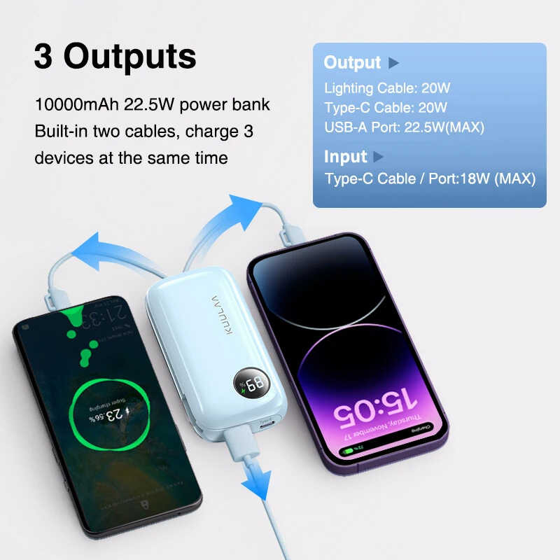 ▥ 10000Mah เครื่องชาร์จไฟมือถือสำหรับ Iphone 16/15/14/13 Pro Ma