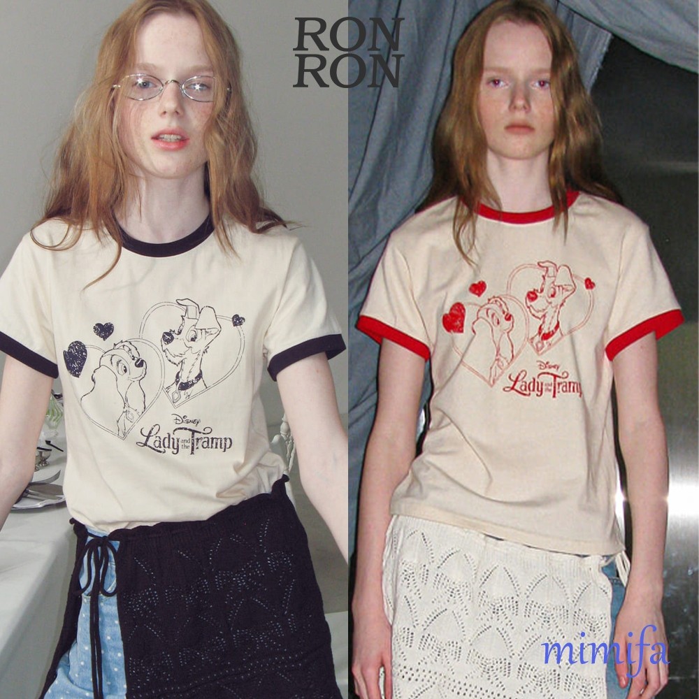 ♞,♘,♙Ronronron RINGER LADY AND THE TRAMP เสื้อยืดสั้น VD
