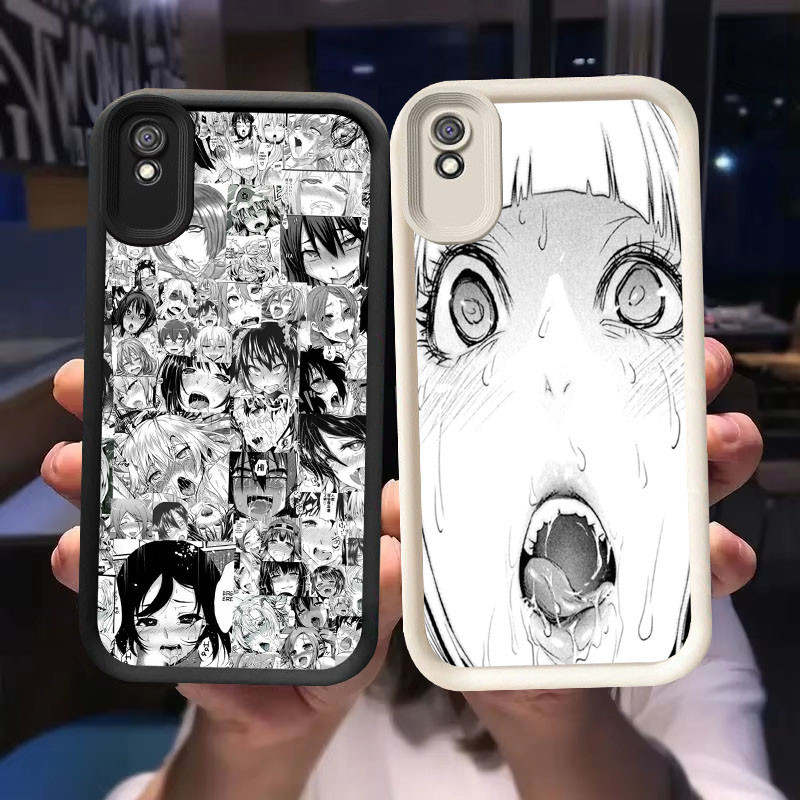 O-21 Girl Face Ahegao Casing สําหรับ Xiaomi Redmi Note 7 POCO 9T M3 9A Pro 6A สีดําและสีขาว